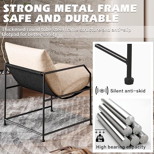 Miniatura 5 de Sling - Silla decorativa moderna de mediados de siglo con brazo con marco de metal, silla de lectura tapizada, sillas de sala de estar para