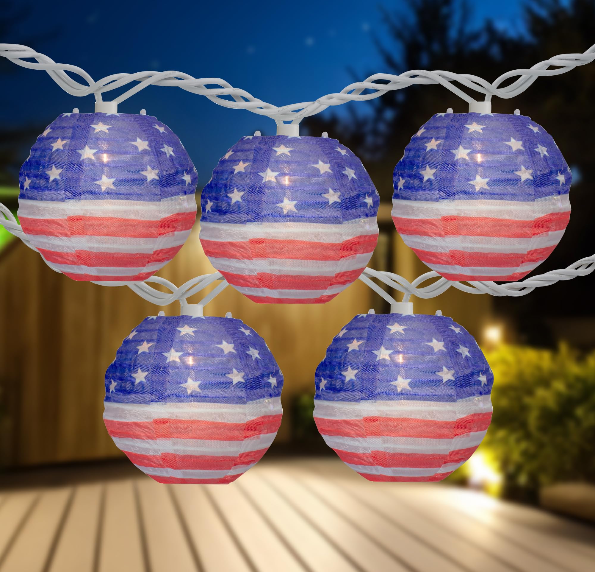 Northlight American Flag Paper Lantern Patriotic Patio Lights - 8.5' - White Wire - 10ct