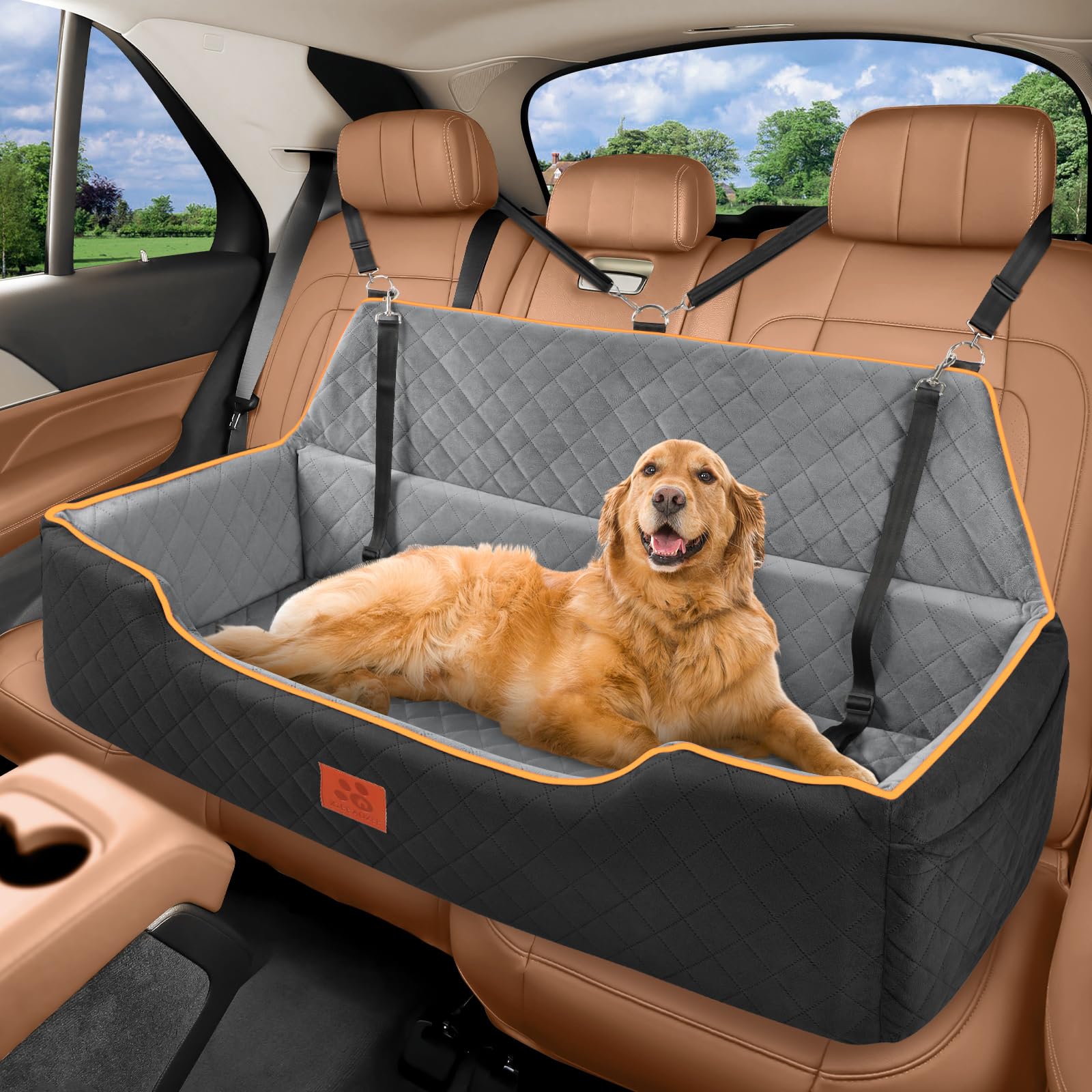GL GLENSLAVE Hundeautositz für große/mittlere Hunde, bequemes Hundeautobett Pet Booster für den Rücksitz, vollständig Abnehmbarer & waschbarer Hundereisesitz mit dickem Kissen