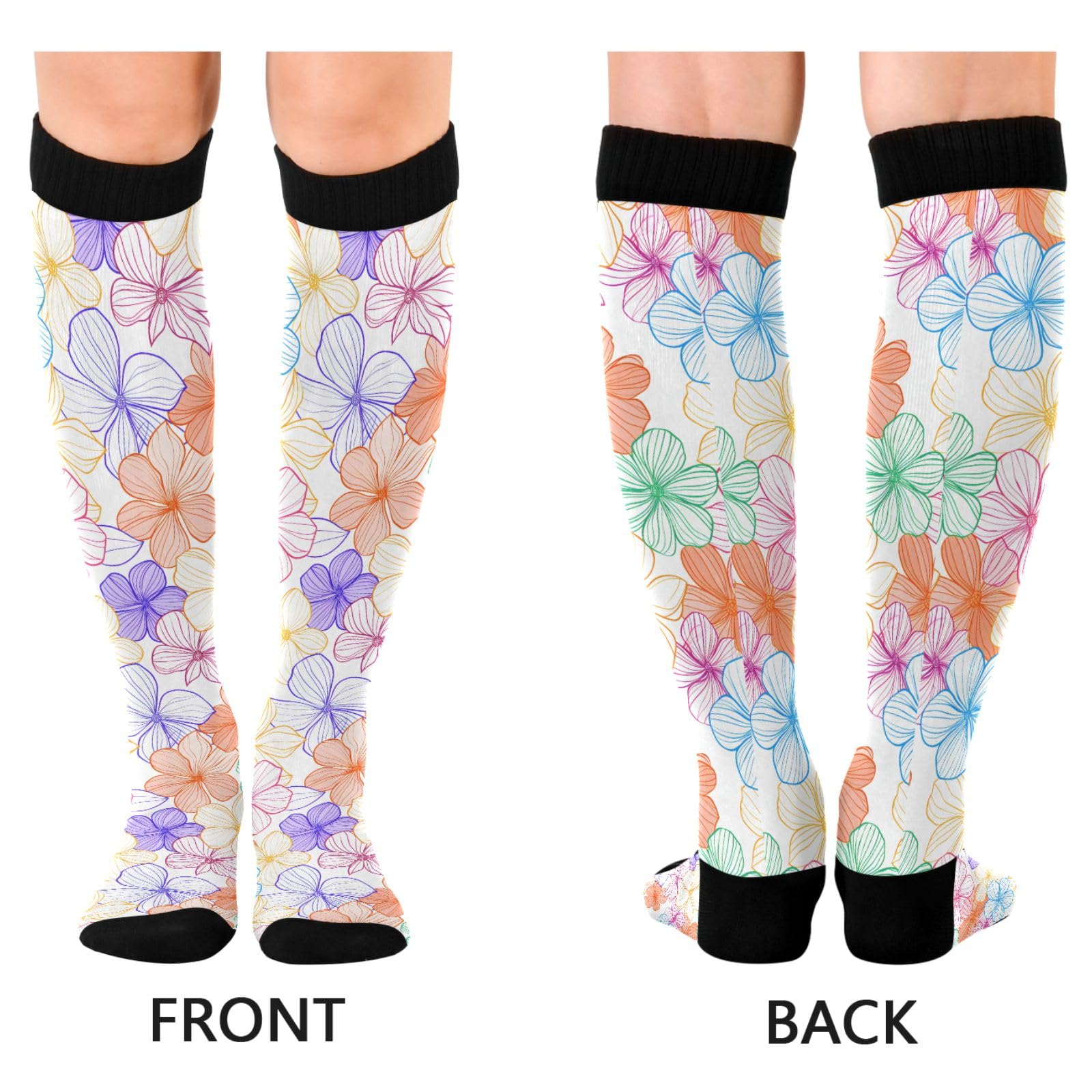 ALAZA Athletic Compression Socks Knee High Socks Stockings for Women Flower Pattern 3 Running Circulation Sport Football