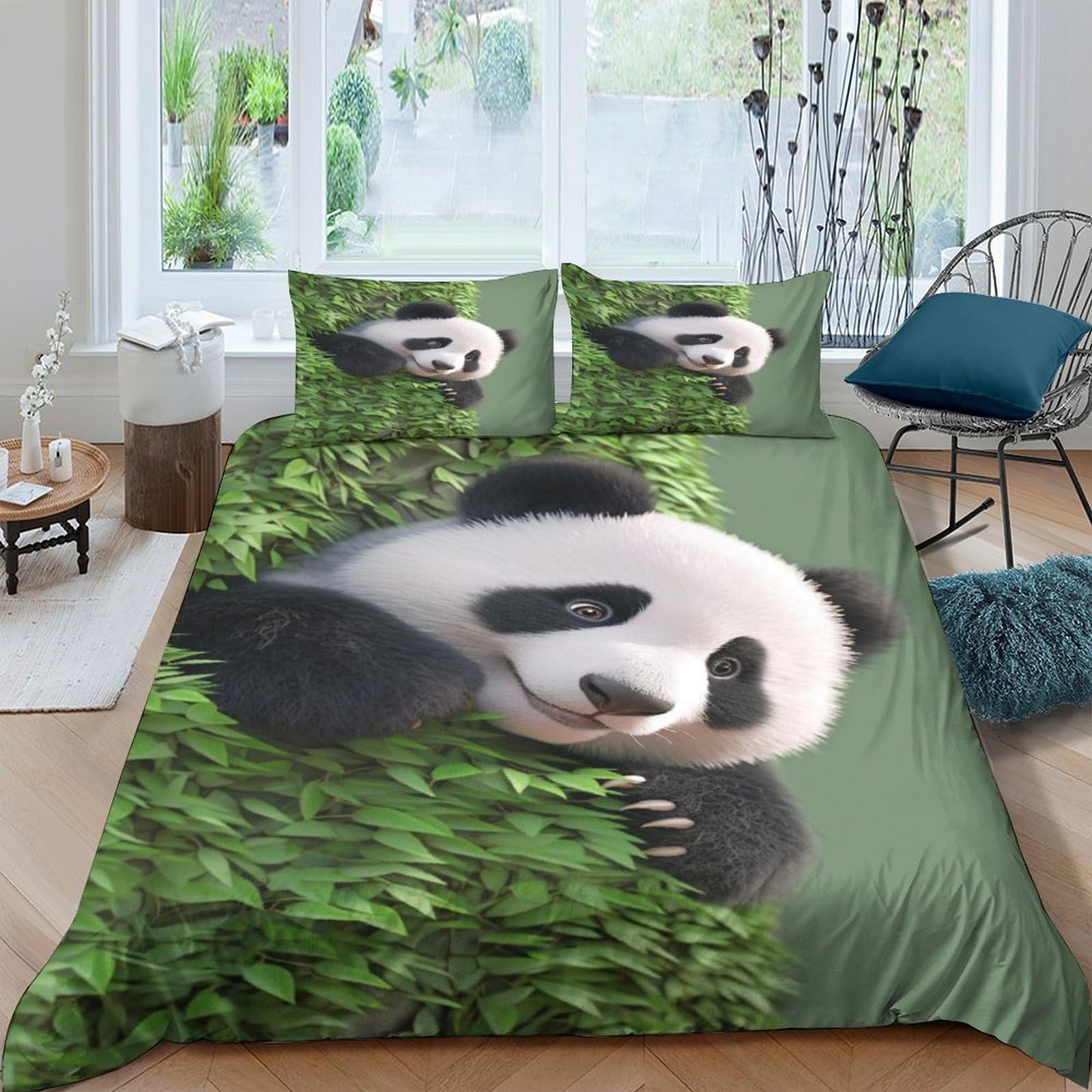 Housse de couette Panda 200x200 anti-plis literie lit double enfant pour en finir avec le linge rêche