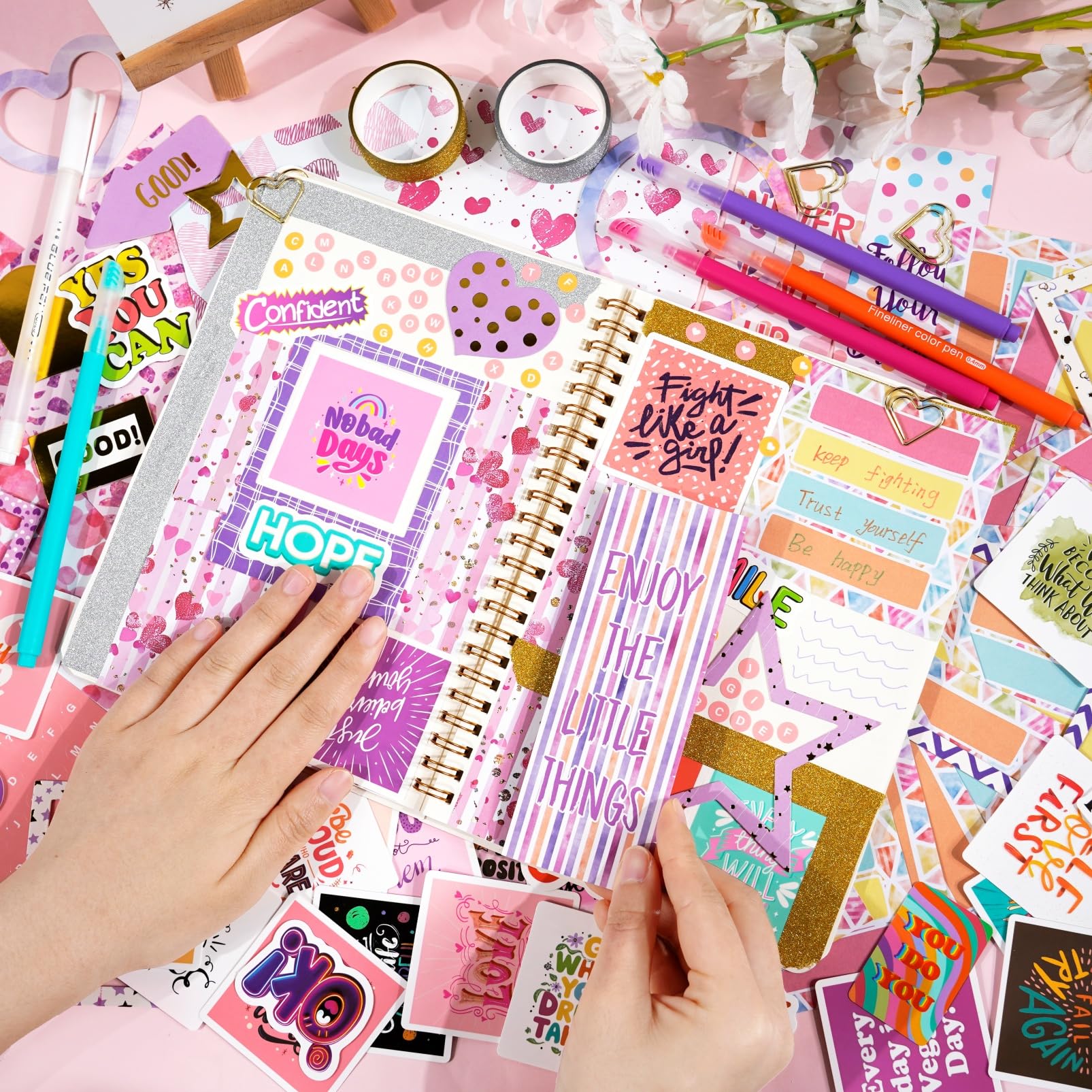 Kit de journal à faire soi-même pour filles – Cadeaux amusants pour filles de 8, 9, 10, 11, 12, 13, 14 ans, 104 pièces, kit de fournitures de scrapbooking et d'agenda, kit