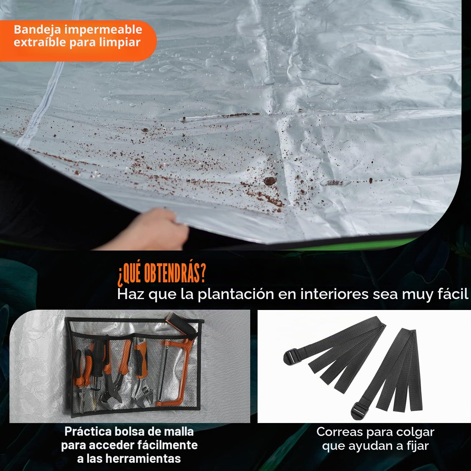VEVOR Armario de Cultivo 305x305x203 cm Carpa de Cultivo Hidropónico Mylar 600D Altamente Reflectante con Ventana de Observación, Bolsa de Herramientas, Bandeja de Piso para Cultivo de Plantas