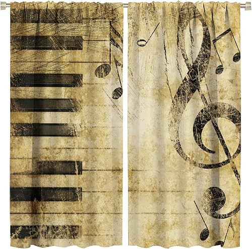 Miniatura 17 de Cortinas de notas musicales, melodía geométrica rural retro, arte nostálgico medieval, arte abstracto marrón degradado, decoración del hogar