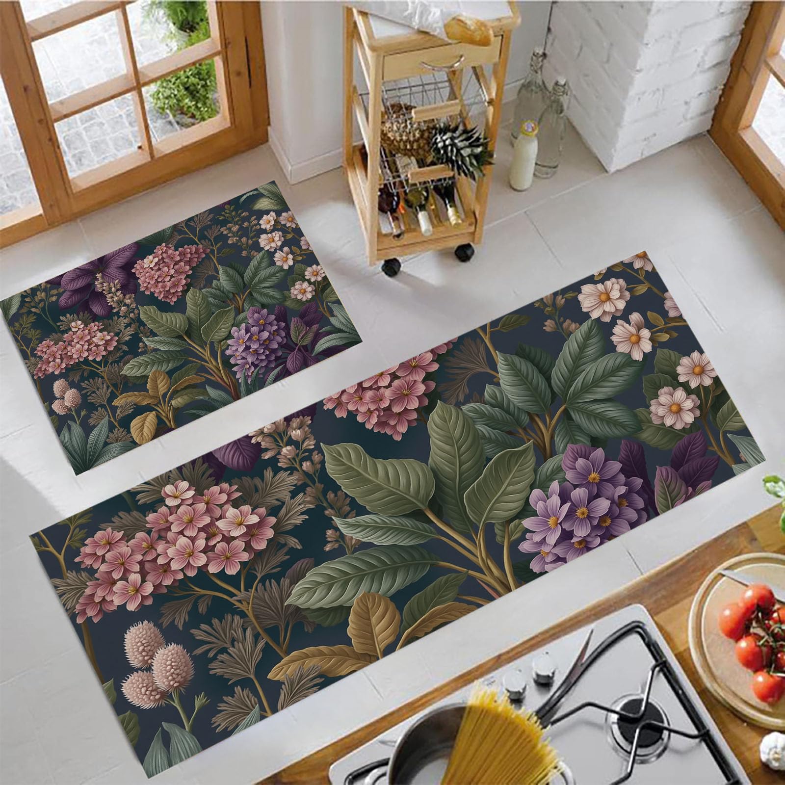 Juegos de 2 alfombras de cocina de diseño premium plantas exóticas