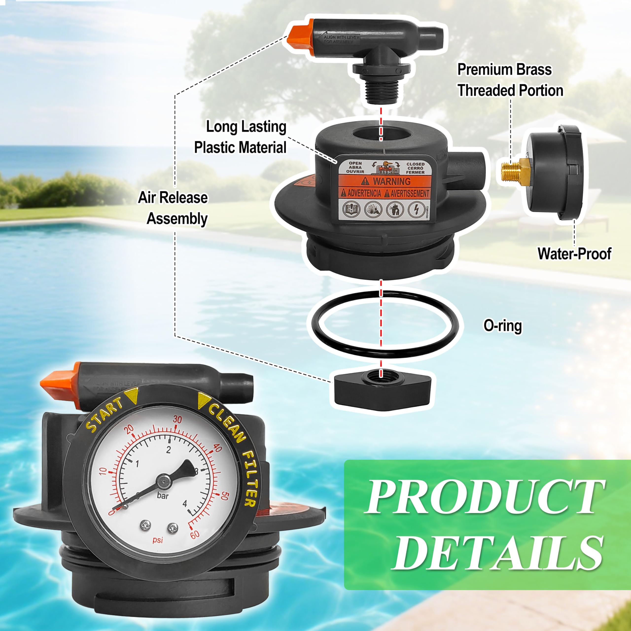 DEX2420MAR2 - Conjunto de alivio de aire manual, repuesto para Hayward compatible con filtro de piscina de cartucho y DE