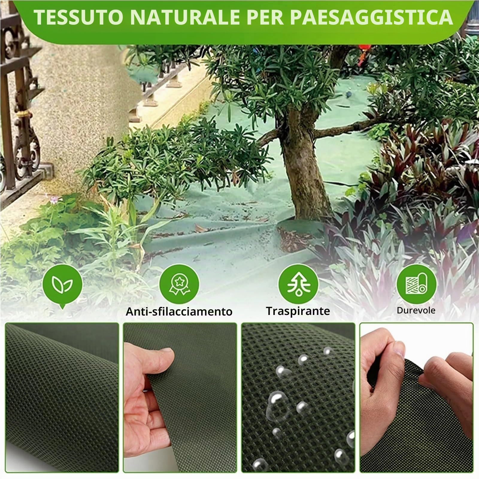 Telo Pacciamatura Panno Perforato Resistente all'erba, Inclusi 10 Chiodi a Terra, Adatto for la Pellicola di Copertura del Paesaggio Giardino(0.6X9.2M)