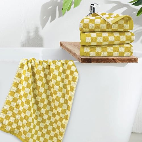 Miniatura 6 de Jacquotha 4 toallas de mano para baño a cuadros, toallas de mano suaves y absorbentes, 13 x 29 pulgadas, toallas de baño con bonitos estampados para