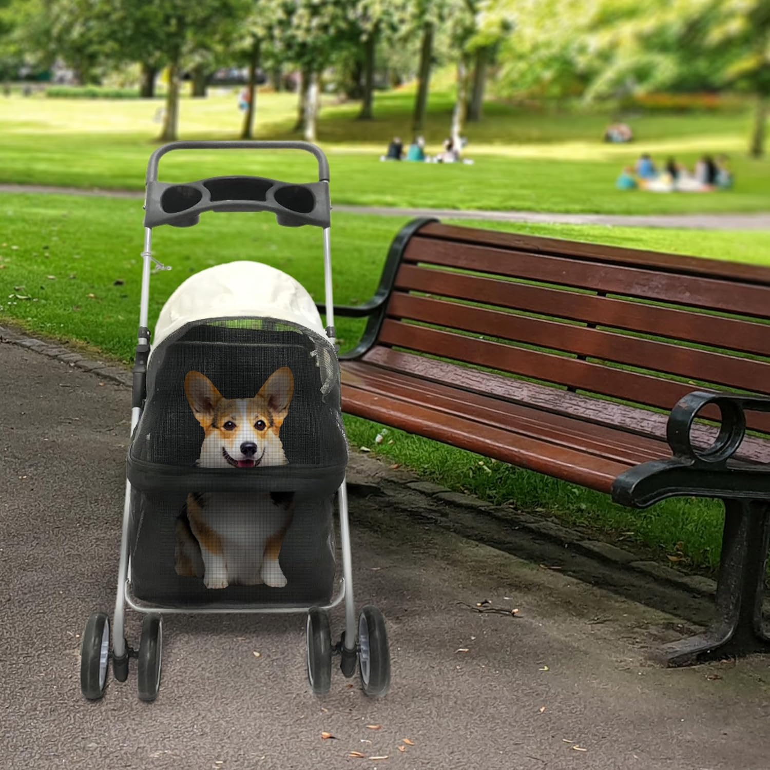 Critter Sitters Pet Stroller, Single Carriage Carrier for Animals up to 33 Pounds, 4-Wheel, Travel, Hiking & Transportation for Cats, Small Dogs, Rabbits, Black