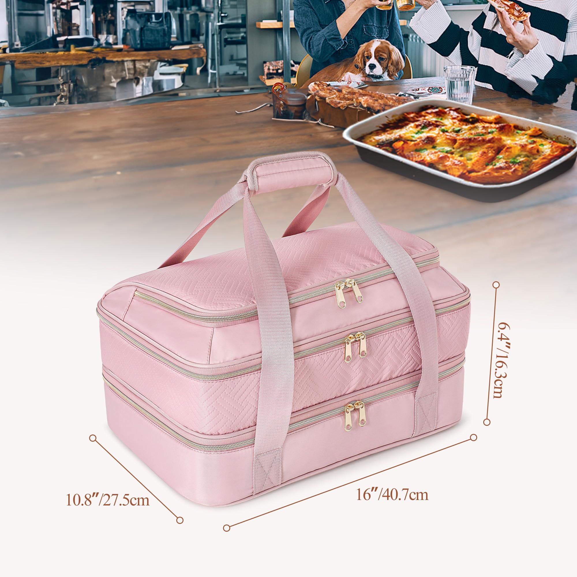 Trasportatore di casseruola isolato per alimenti caldi o freddi, borsa per bagagli per lasagne | Borsa termica per scaldavivande a due piani adatta a pirofile da 22,9 x 33 cm, borsa termica per picnic