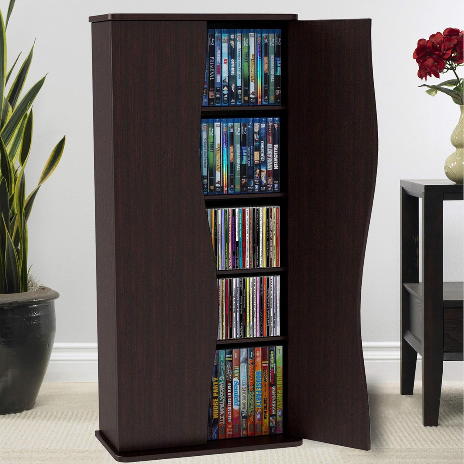 Atlantic Venus Media Storage Cabinet – Compact Space-Saving Design, Holds up to 198 CDs, or 88 DVDs or 108 Blu-Rays, Magnetic-Latch Doors to Protect Contents, PN 83035729 in Espresso