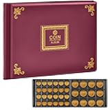 Aptbyte Coin Collection Supplies Holder Book for Collectors, 300 Pockets Coin Collection Organizer Storage Box Case Album for 20/25/ 27/30/ 38mm Coins (Vintage pattern burgundy)