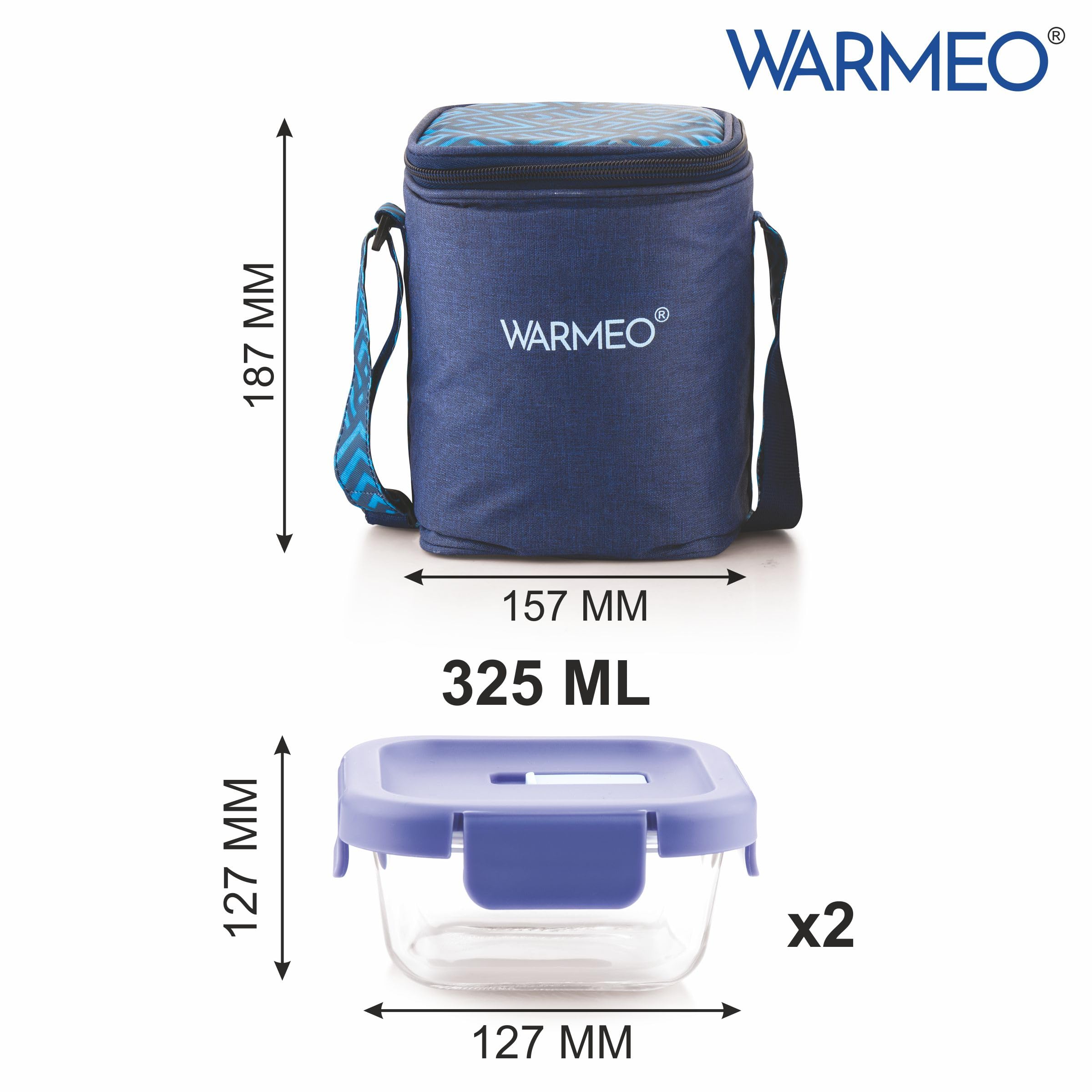 WARMEO BOROFRESH 3 pc Square Borosilicate Glass Container (325 ml Each) | Leakproof, Microwave & Dishwasher Safe Lunch Box with Bag for Office, College & School 1