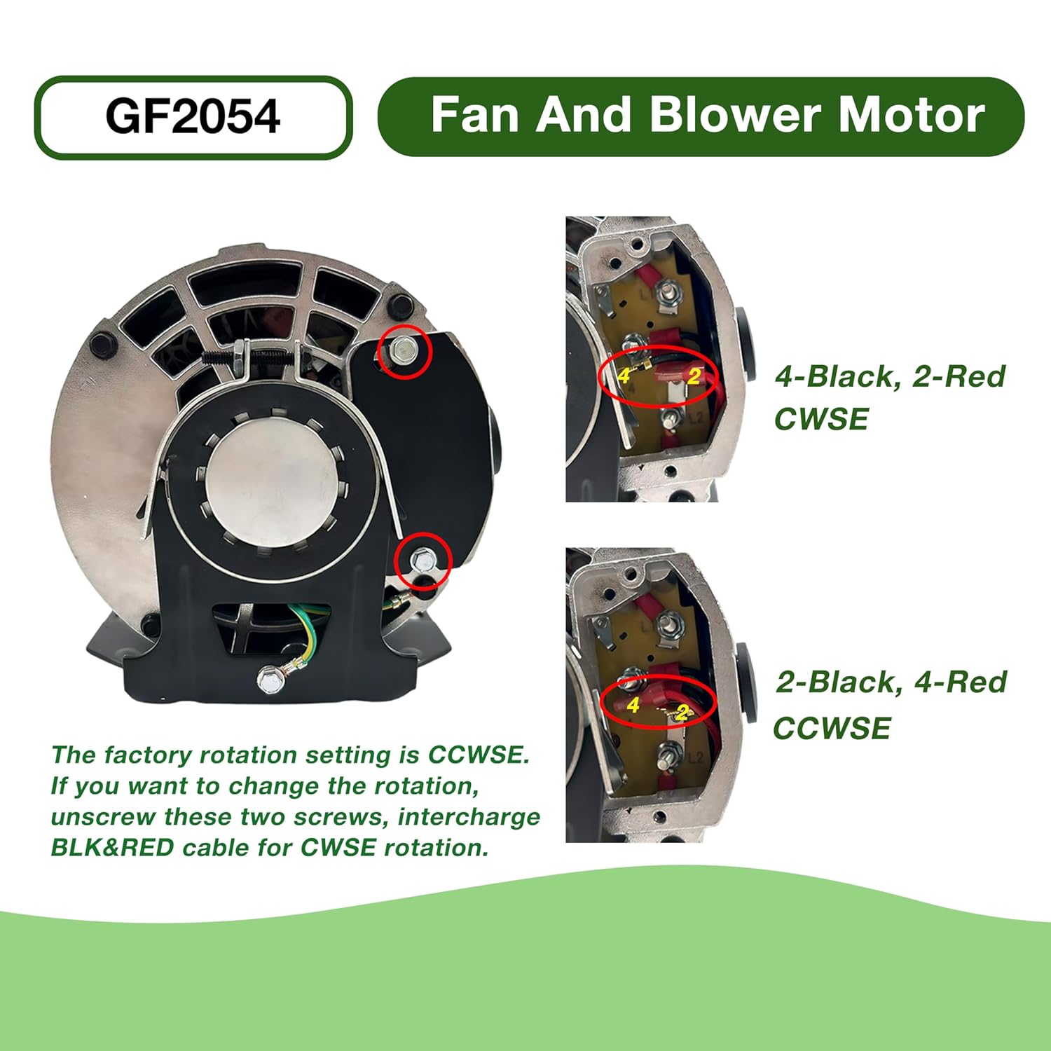 GF2054 Blower Motor 1/2 hp 115 Volts 7.2A 1725 RPM 60Hz 48 Frame Belt Drive Replacement for AO Smith BF2054 Packard 45012 GE 4708 Emerson 8200