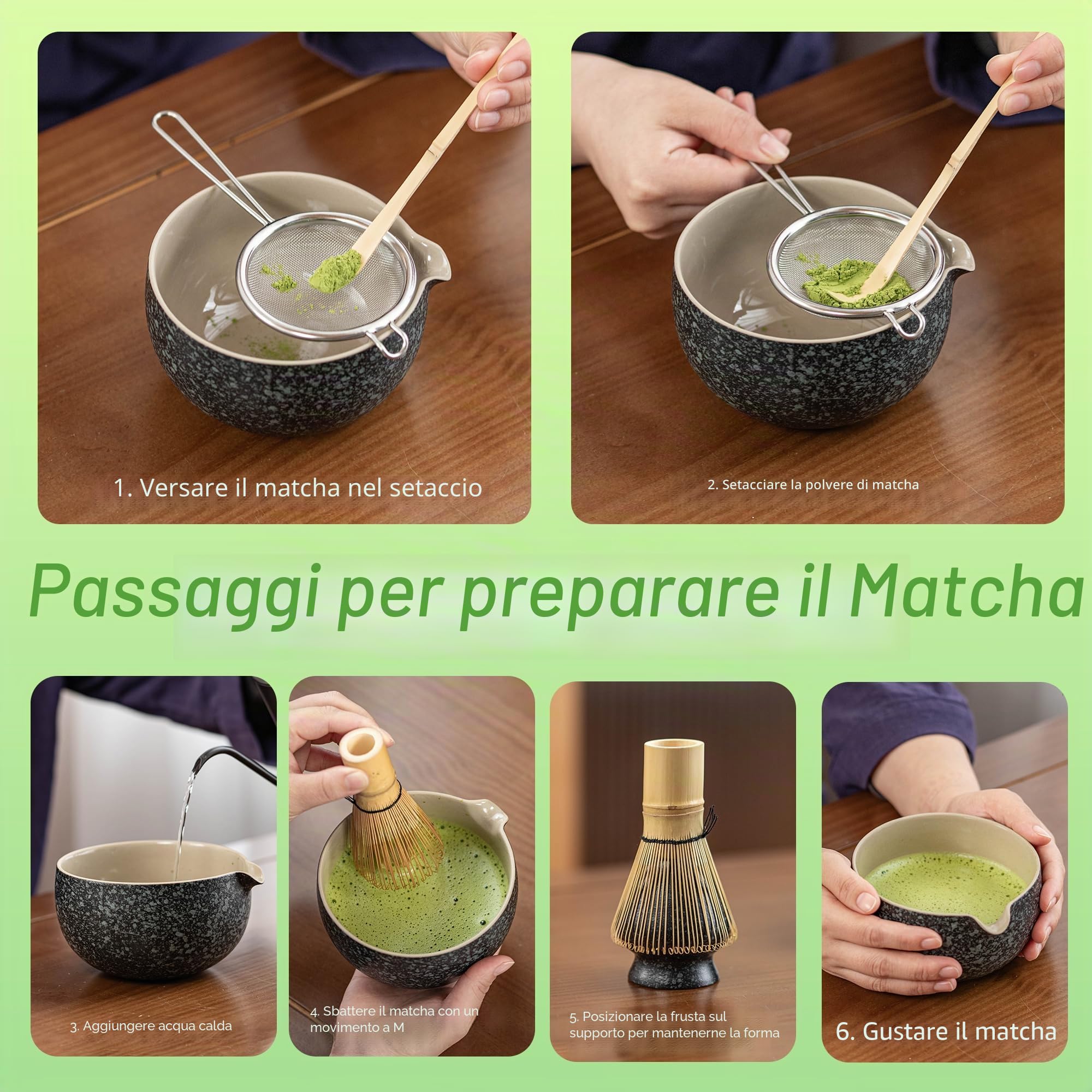 TEANAGOO MATCH KIT, Set da 7 pezzi, Matcha Cerimoniale, Matcha set da tè matcha per preparare la colazione/latte, set con ciotola (chawan)/frusta matcha, Idee Regalo di Eleganza per gli Amanti del Tè