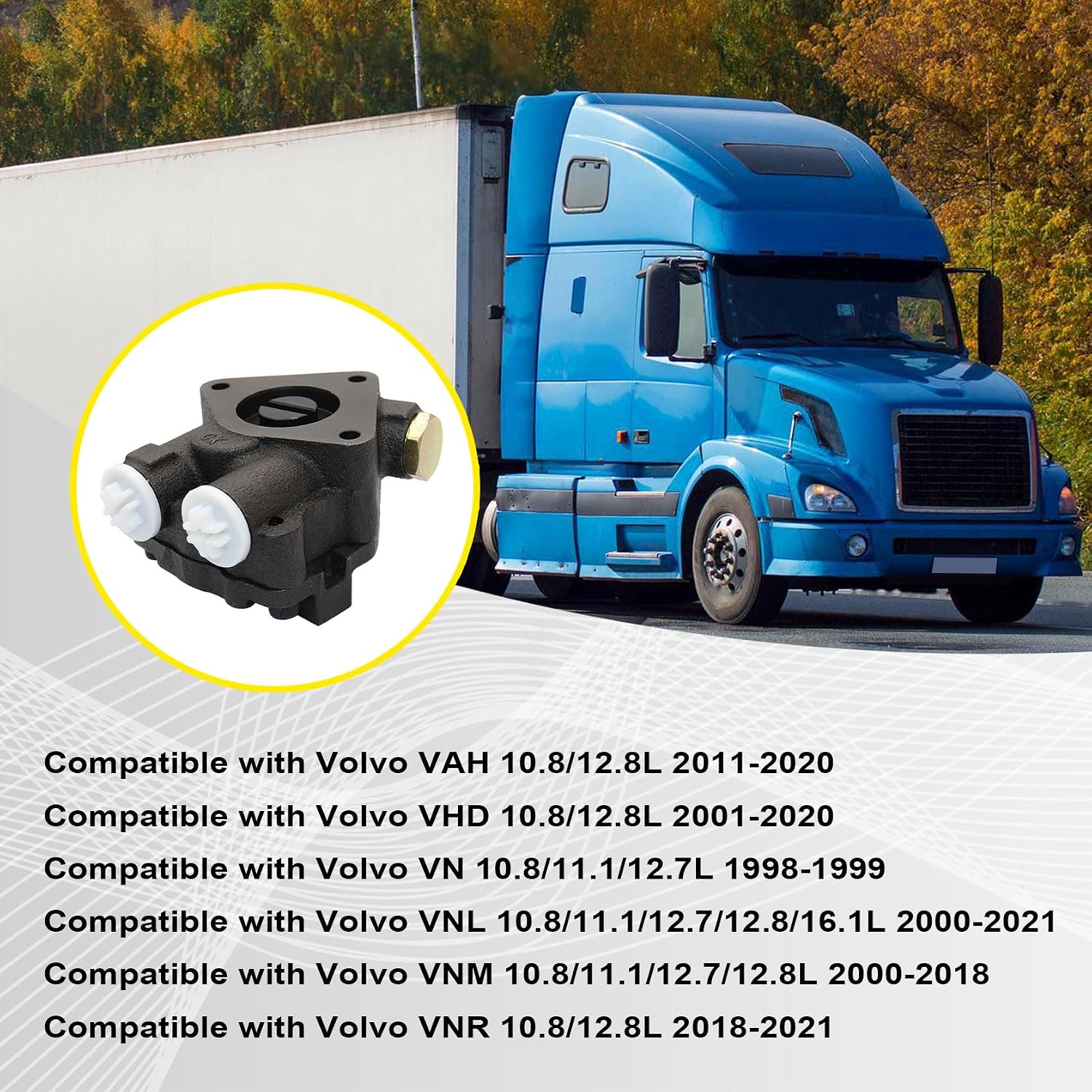 FZJDSD Fuel Pump 20997341 Compatible with Volvo VAH 2011-2020, VHD 2001-2020, VN 1998-1999, VNL 2000-2021, VNM 2000-2018, VNR 2018-2021 Series D11 D13 D16 Engine 12.7L 12.8L 85103778 15029990 11128165