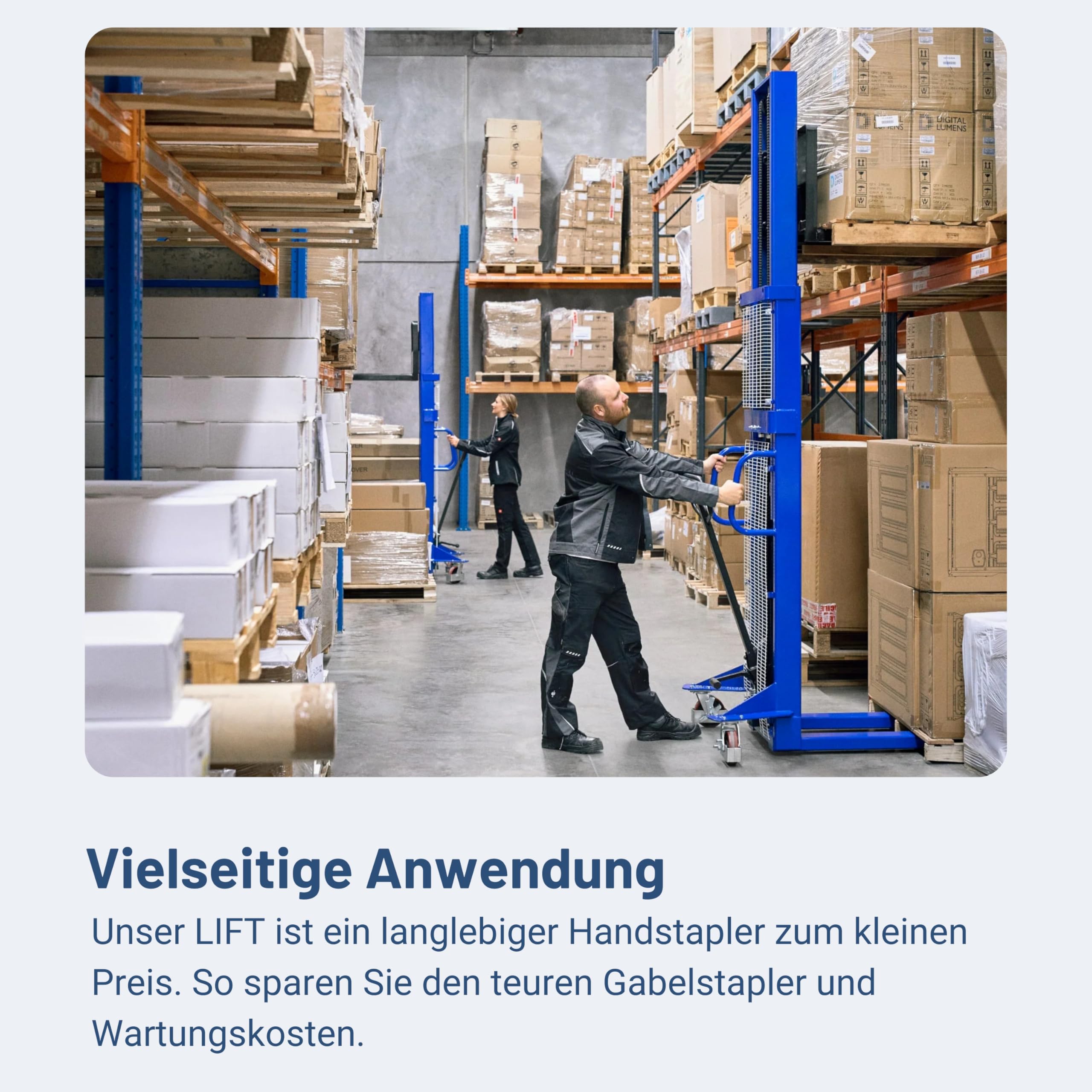 Pallit Hochhubwagen manuell 1200mm Hubhöhe 1500kg Tragkraft Lift-S PU Rollen Flexibler & Wendiger Manueller Handstapler Hubwagen Hydraulik-Stapler schnellhub