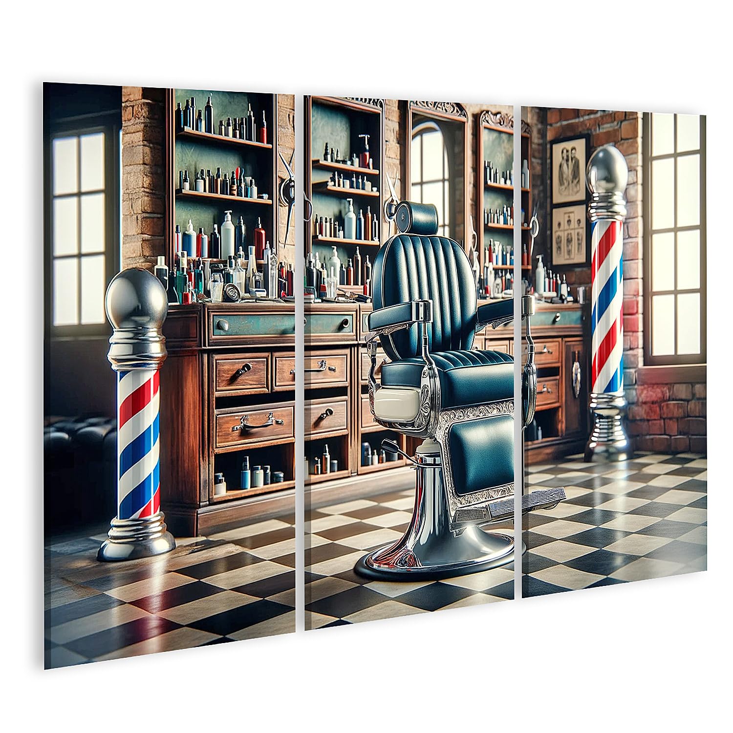 islandburner Prime Bild auf Leinwand Klassischer Friseurstuhl im Barber Shop gepolstert Bilder Wandbilder Poster