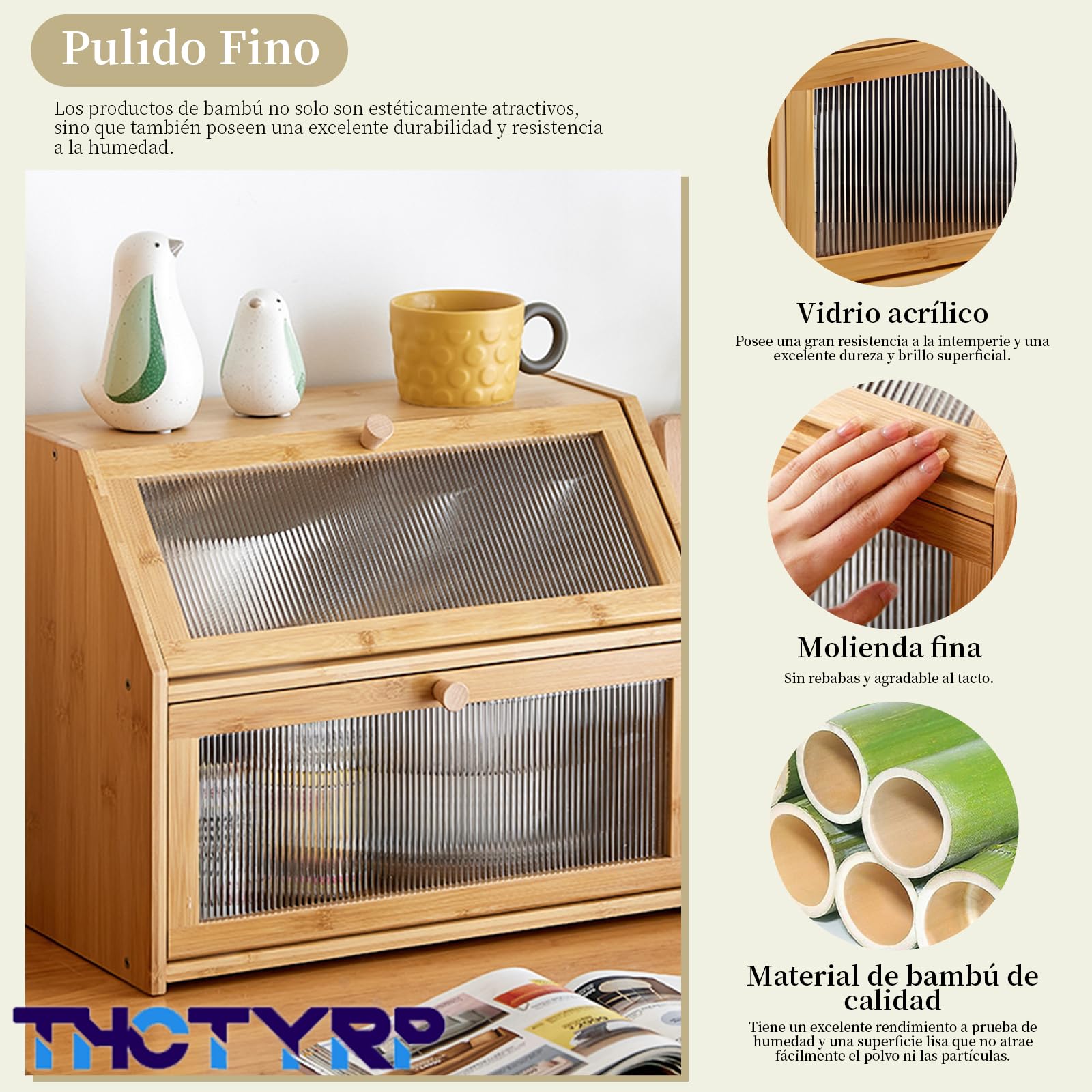 Caja para Pan en Bambú con 3 Divisiones, Diseño Escalera | Estante de almacenamiento para porcelana, especias y accesorios de cocina, a prueba de polvo, ahorro de espacio