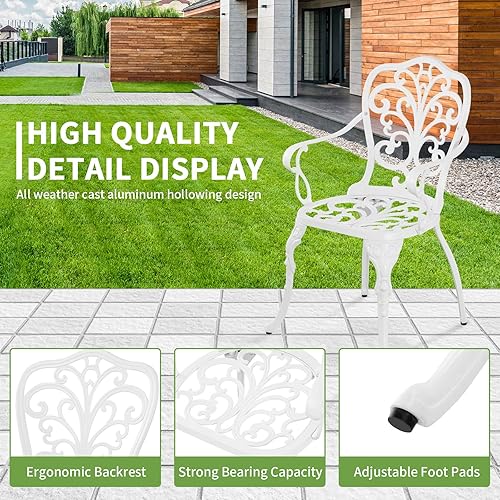 Miniatura 6 de PATIO-IN Juego de 2 mesas y sillas de bistró, muebles de patio, juego de bistró de aluminio fundido, juego de 3 piezas para exteriores con agujero