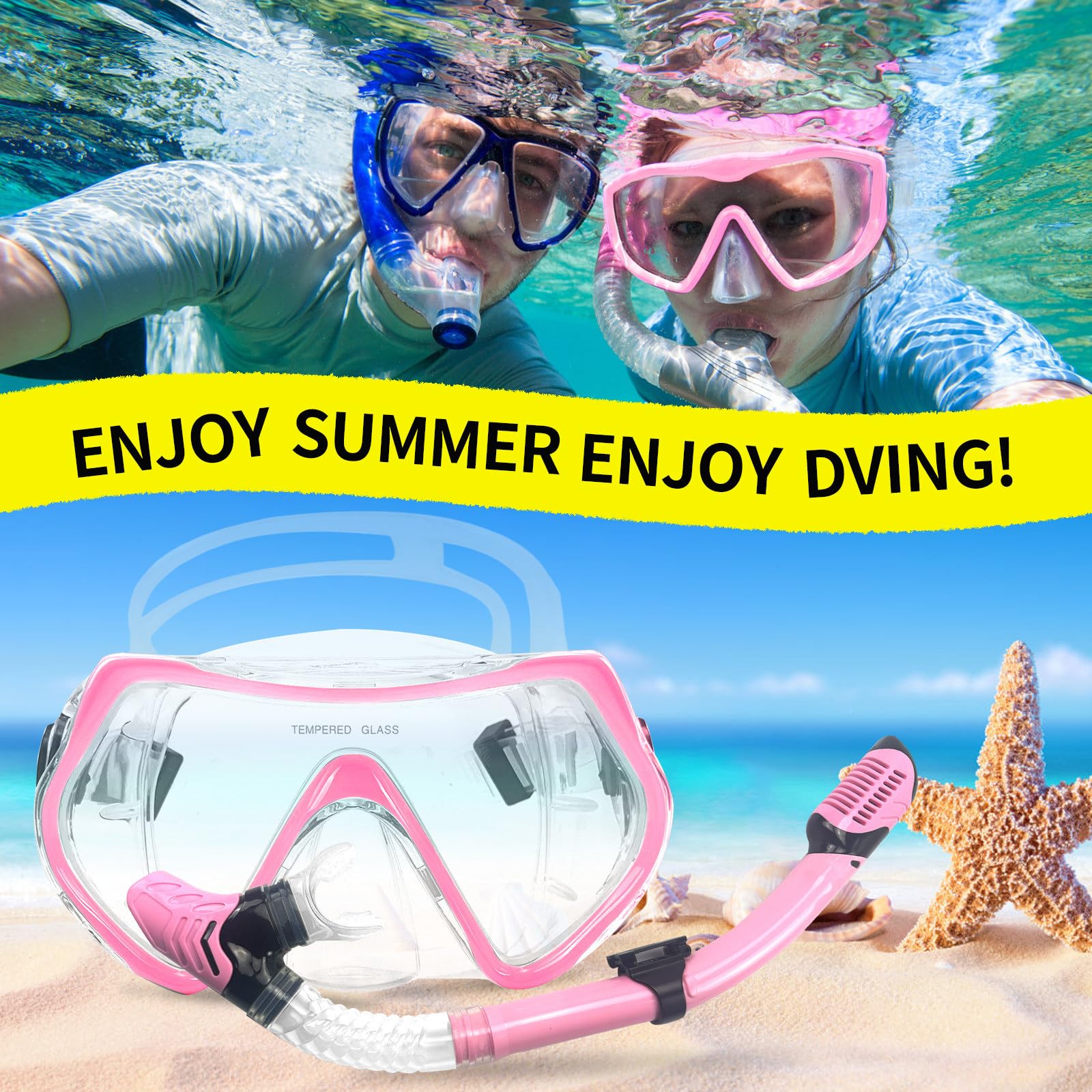 POPOYU Schnorchelmaske Erwachsene,Schnorchelset Tauchermaske Erwachsene,Taucherbrille mit Schnorchel Tauchmaske CO2 Sicher Cressi Taucherbrille zum Schnorcheln Alternative Schnorchelausrüstung(Pink)