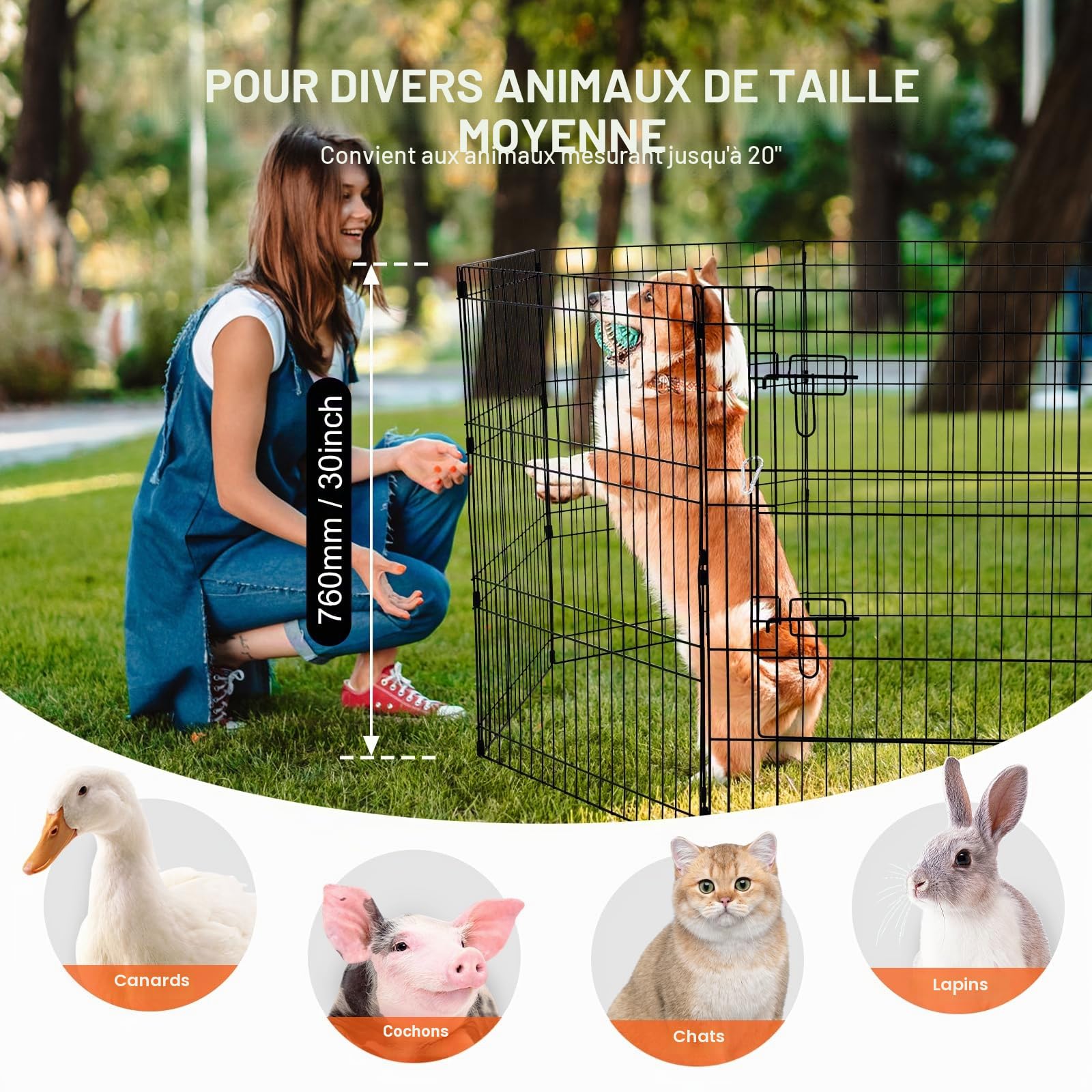 VEVOR Parc pour Chien 160x160x76 cm Enclos Chat Chiot Pliable 8 Panneaux, Clôture d'exercice en Métal avec Porte, Tapis, Housse de Protection, pour Petits Animaux de Compagnie, Intérieur, Extérieur