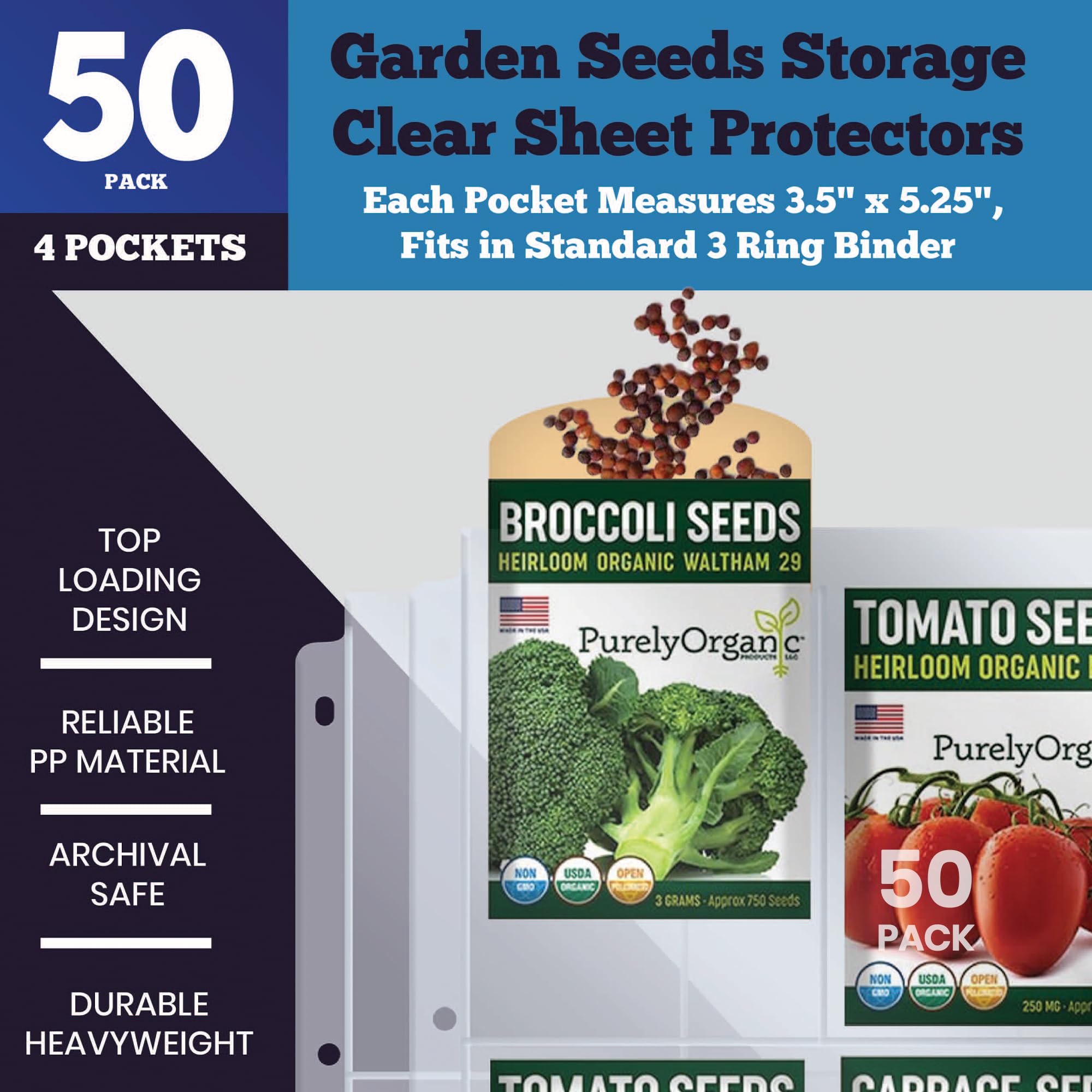 Fundas Organizadoras De Almacenamiento De Semillas De 400 Bolsillos (paquete De 50) Tamaño De Ranura 3.5 X 5, Organizador De Semillas De Jardín De 4