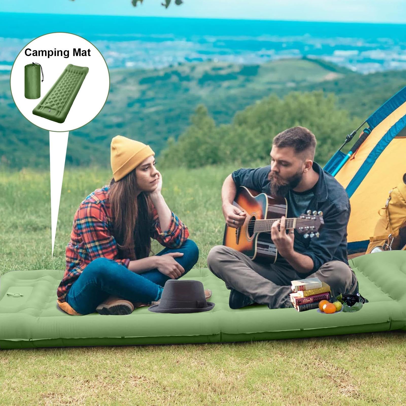 Karimata Inflatable Do Campingu Przenośny Materac O Grubości 11 Centymetrów | Podkład Do Spania Z Wbudowaną Pompą Nożną dla Dorosłych na Wędrówki Podróże Outdoor do Namiotu i Samochodu