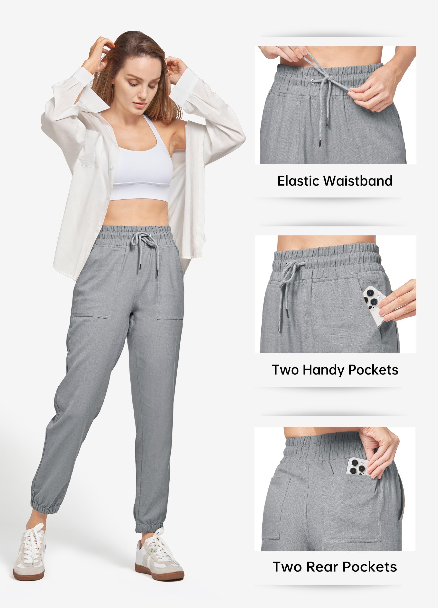 WILLIT Pantaloni da jogging da donna, in cotone, in lino, da jogging, casual, leggeri, da allenamento, da viaggio, estivi, con tasche