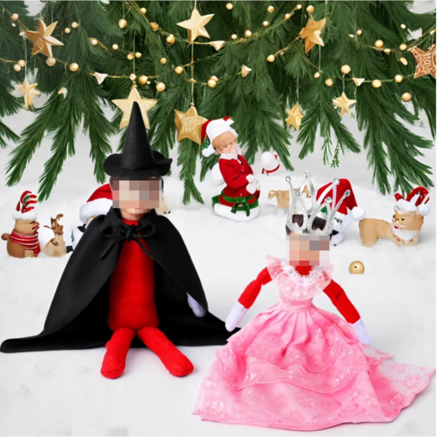 Soulchen 2 Pack Christmas Doll Accessories Set and Witch Themed Doll Clothes Include Dress and Crown, Witch Cloak and Hat for Holiday Xmas Gift