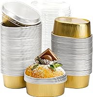 Dicunoy 100 Pack Mini Aluminum Baking Cups with Lids, 3 OZ Disposable Ramekins Muffin Liners Containers, Individual Pie...