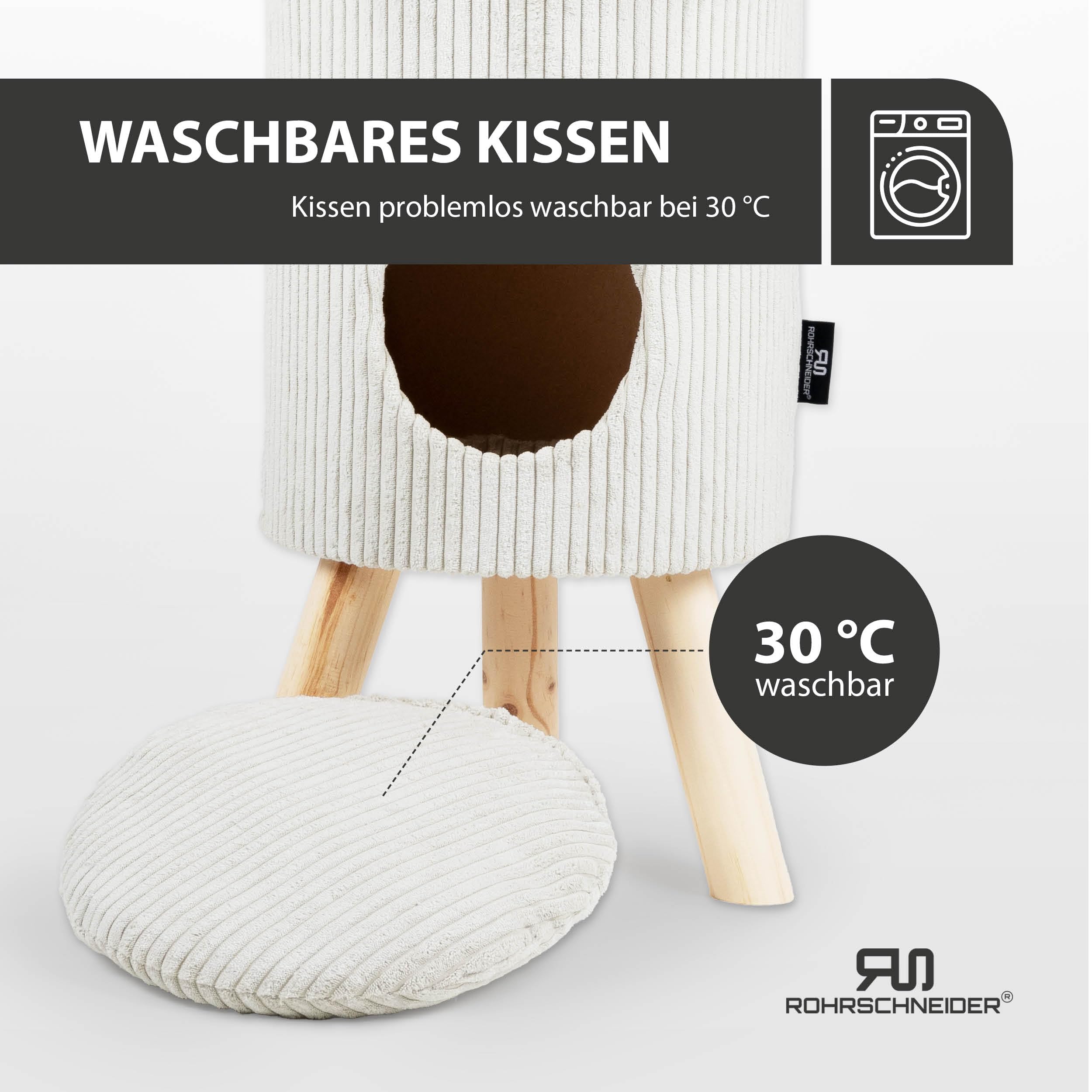 Rohrschneider Katzenhöhle Cord, waschbar, Ø 32 x 55 cm beige