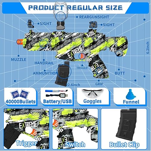 Miniatura 5 de JIFTOK - Pistola eléctrica de bolas de gel, lanzador automático de bolas de salpicaduras de alta velocidad con más de 40000 y gafas, juguetes