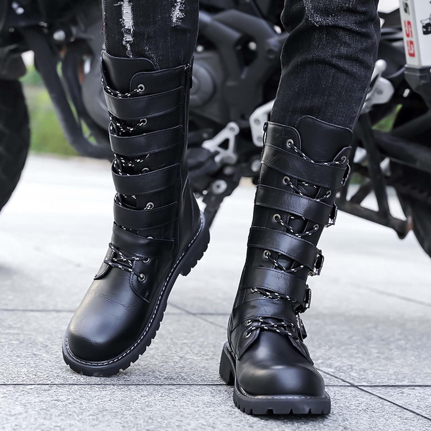 Men's Motorcycle Boots Black Tall Boots Waterproof Leather Motorcycle Riding Boots Men's Black Motorcycle Boots