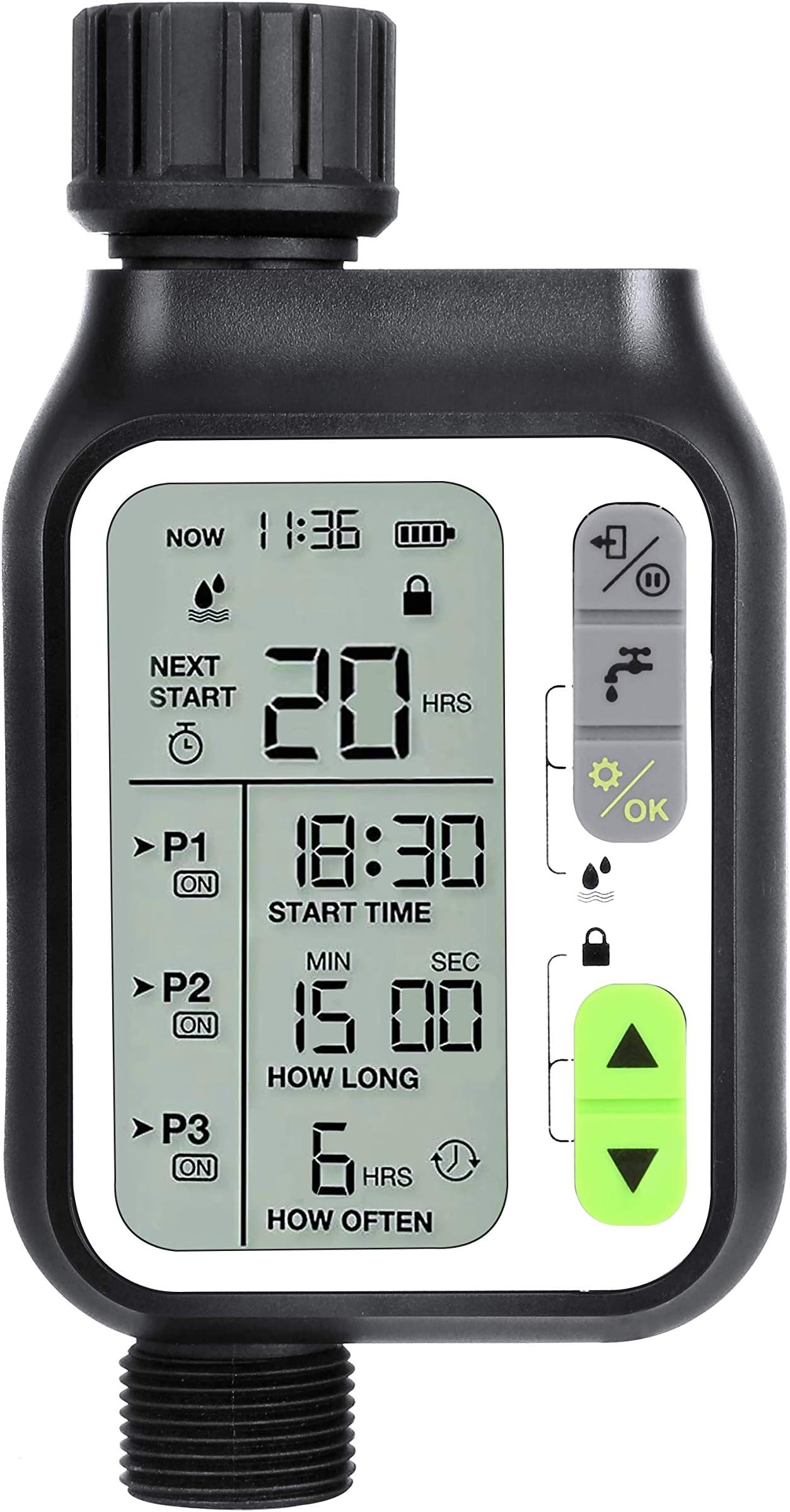 Drip Irrigation Timer for Garden Farm, Irrigation Water Timer with Rainy Sensor + Multi Programs Automatic Watering System, Waterproof Digital Irrigation Timer System for Lawns