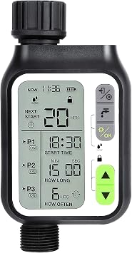 Kazeila Irrigation programmer, automatic irrigation timer, 3 separate irrigation systems, automatic rain sensor, locking mode for children