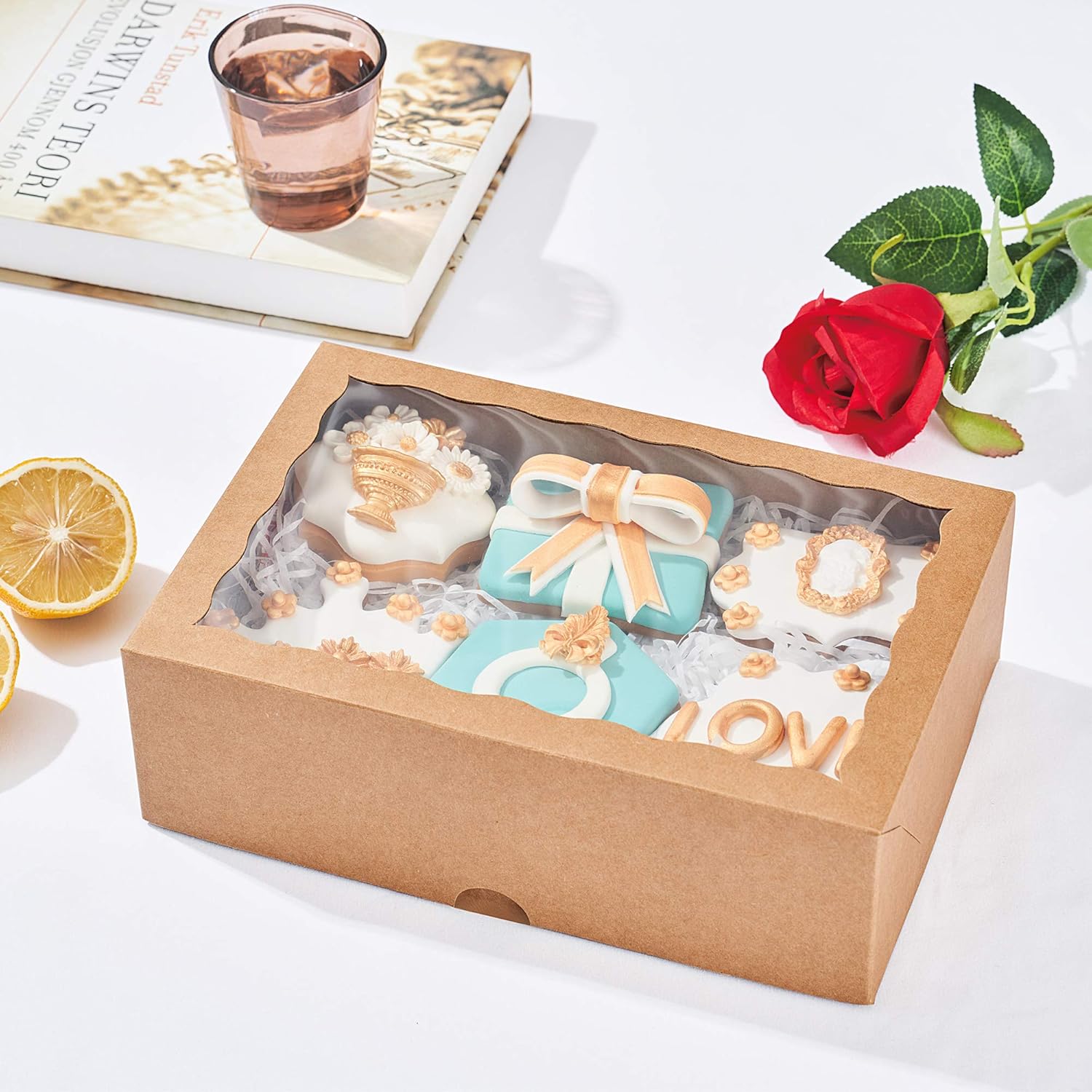 50PCS 10 x 7 x 2.5 inches One Piece Brown Bakery Boxes, Cookie Box