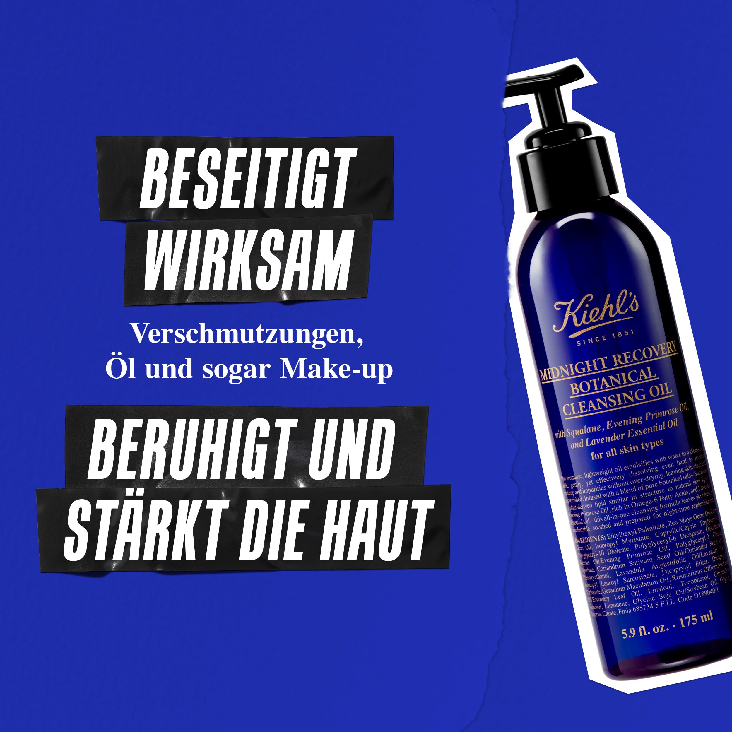 KIEHL'S Aromatisches Pflege-Öl zur Regenerierung der Haut über Nacht, bei trockener, empfindlicher, öliger Haut, Midnight Recovery Botanical Cleansing Oil, 175 ml