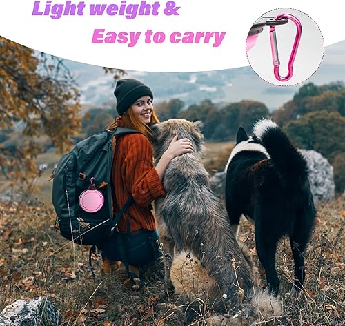 Vista 60 de SLSON - Tazón plegable portátil para perros, gatos y mascotas con 2 mosquetones para paseos, estacionamiento y viajes, para agua y comida