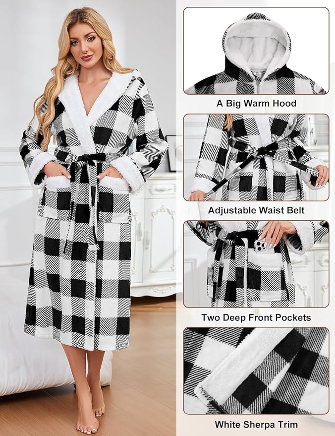 UMIPUBO Women's Bathrobe, Wooly Fleece Dressing Gown for Women, Long Soft and Comfortable Hooded Bathrobe, S-XL, Thick Winter Bathrobe, Gift for Women, Navy UMIPUBO Women's Bathrobe, Wooly Fleece Dressing Gown for Women, Long Soft and Comfortable Hooded Bathrobe, S-XL, Thick Winter Bathrobe, Gift for Women, Navy