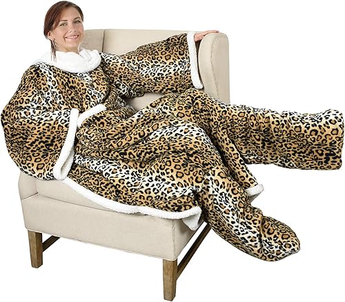 Miniatura 2 de Catalonia Manta de sherpa para llevar puesta, con mangas y compartimientos para los pies, para mujeres y hombres, cómoda y envolvente, idea de