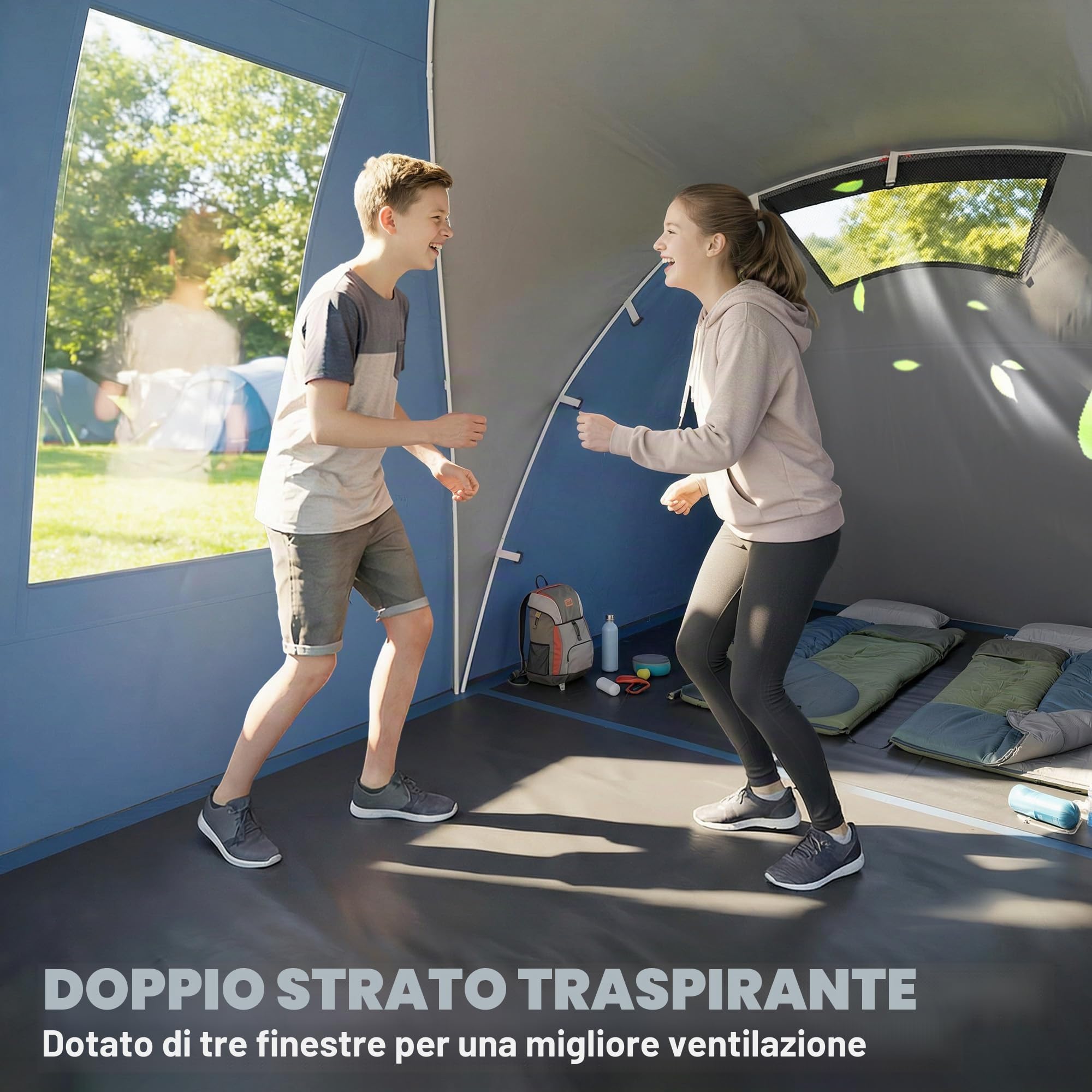 Outsunny Tenda da campeggio a doppio strato tunnel per famiglie, 4-5 persone, grande tenda con 2 camere e soggiorno per 12 persone, 3000 mm, impermeabile, riparo solare con tettoia, blu