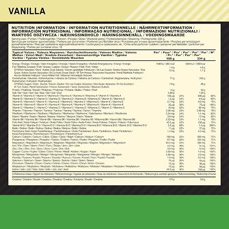 optimum nutrition serious mass protein powder high calorie mass gainer with vitamins creatine and glutamine vanilla 16 servings 5.45kg packaging may vary