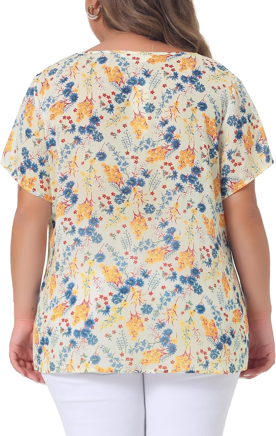 Agnes Orinda Plus Size Women's Summer Tops Floral Half Placket Short Sleeve Casual Blouses - Image 4