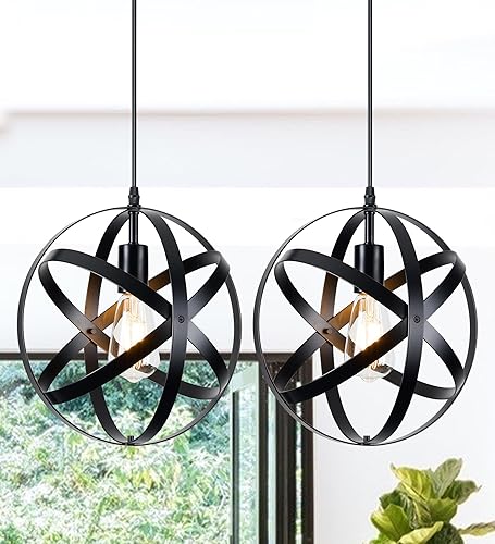 Lámpara de araña de granja, lámpara colgante industrial con pantalla de globo, iluminación negra para comedor, isla de cocina, pasillo, comedor,