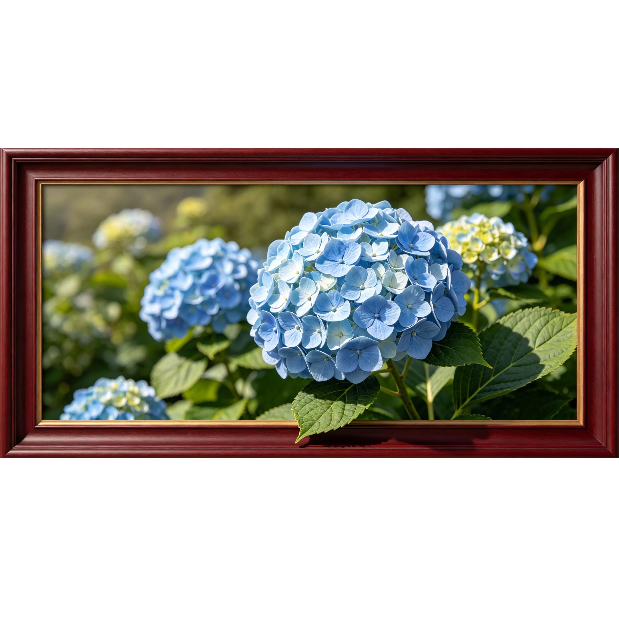 Agglomerix 3D Framed Wall Art Blue Hydrangea Flower Botanical Garden Natural Light Textured Effect Large Size Self-Adhesive Removable Wall Decor Prints Artwork for Living Room Bedroom Office