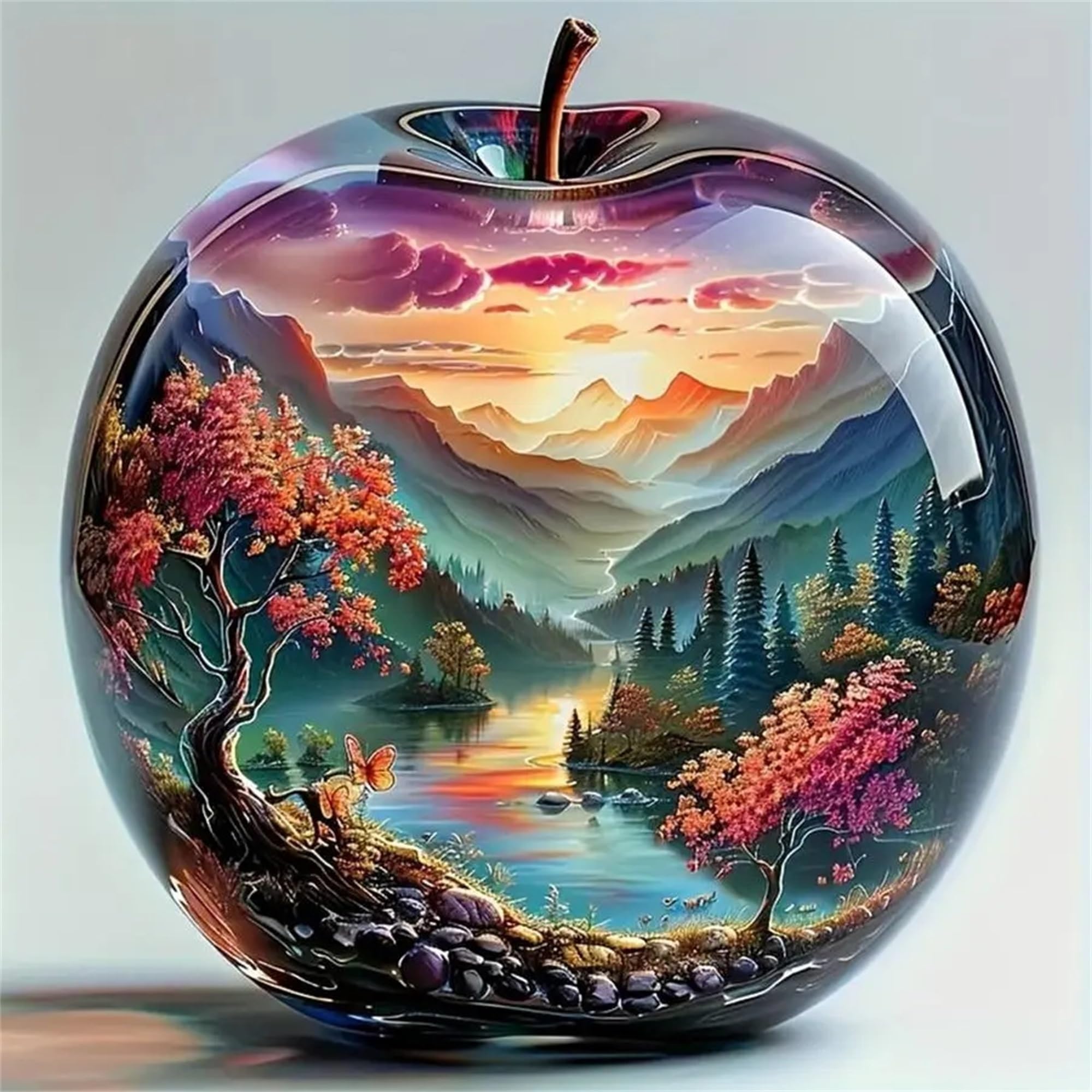 Jiqinsiye 5D Diamond Painting Kit for Adults,Diamond Art Kits for Beginner,Gem Art,Crystal Art Kits Full Round Drill for Home Wall Decor Gifts for Women, Men (Apple)