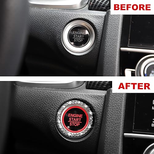 Miniatura 3 de WINKA Cubierta de botón de arranque y parada del motor de automóvil, accesorios brillantes para automóvil, 2 unidades, tapas de anillo de encendido