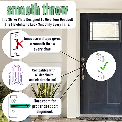 Miniatura 2 de Placa de golpeo ajustable de gran tamaño (1.125 x 2.75 pulgadas) para puertas exteriores - Agujero horizontal y vertical más grande para cerrojos y