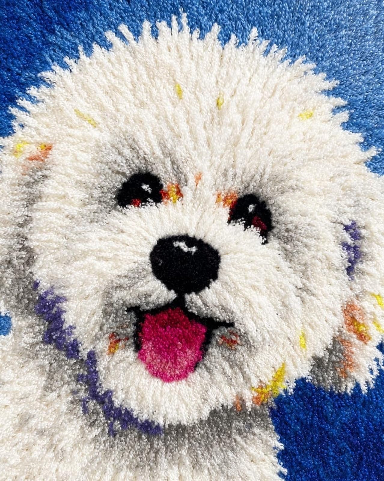 Wallphantom Latch Hook Rug Kits for Adults Beginners,Happy Bichon Frise,Latch Hook Kits for Bedroom,Living Cushion Adult Craft Gifts,52x38cm